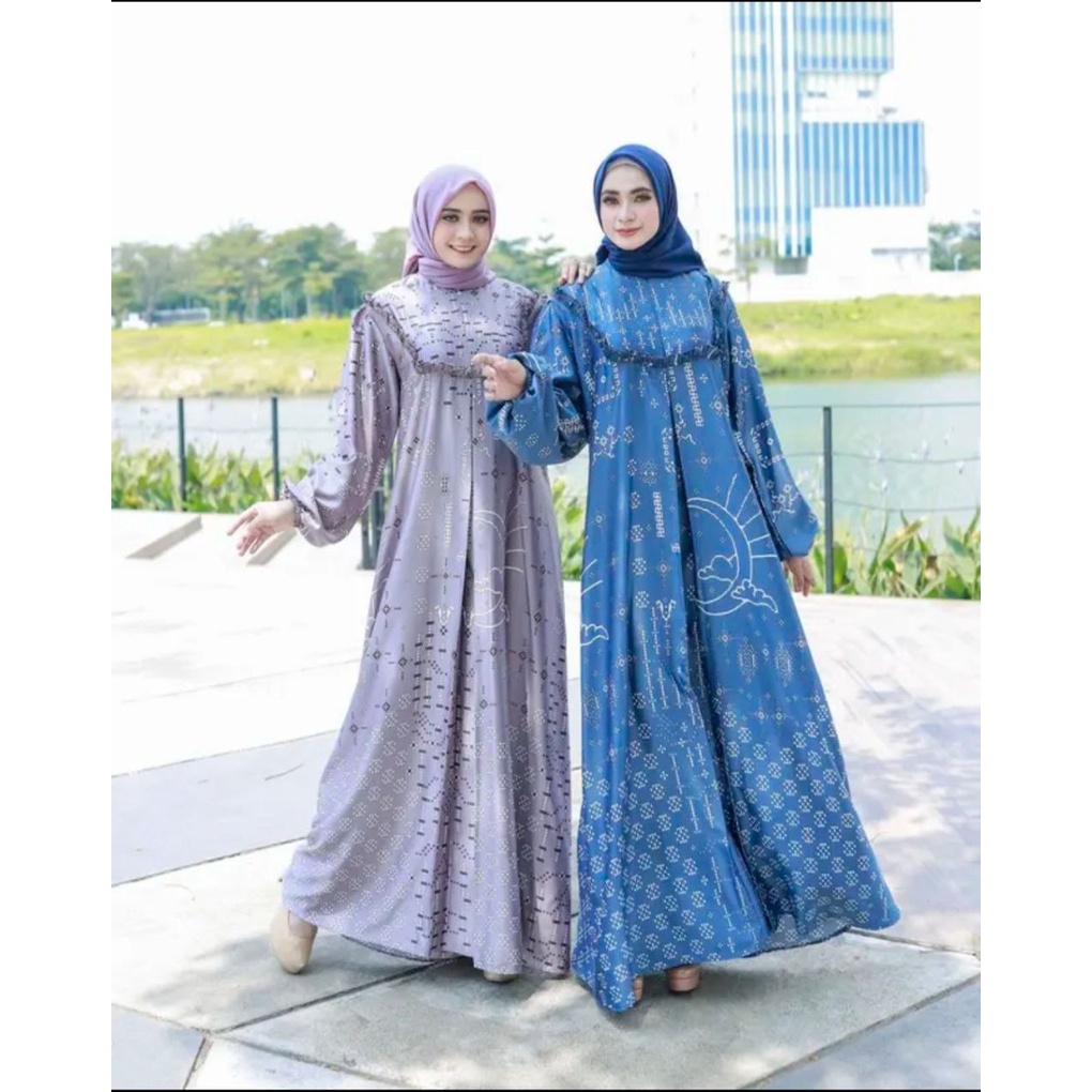 Zulina Dress - Gamis Terbaru Maxmara Silk Premium Dress Wanita Lengan Panjang Balon Karet Maxi Dress Kekinian LD 110 cm