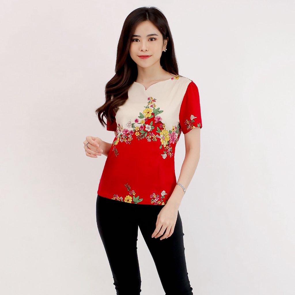 Batik wanita - Atasan blouse batik wanita fashion 632-RED FLW