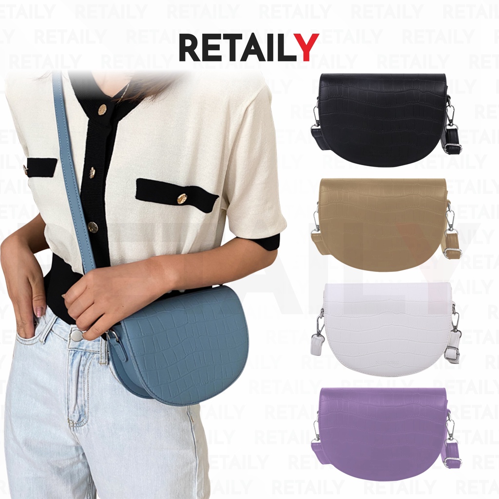 Retaily RY1420 Tas Mini Perempuan Korean Style Fashion Wanita Lilac Croco Motif Slingbag Woman