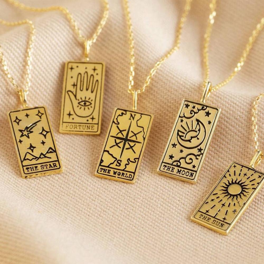 R-bunga Liontin Kalung Fashion Tarot Kartu Kekuatan Keperkasaan Vintage Klavikula Rantai