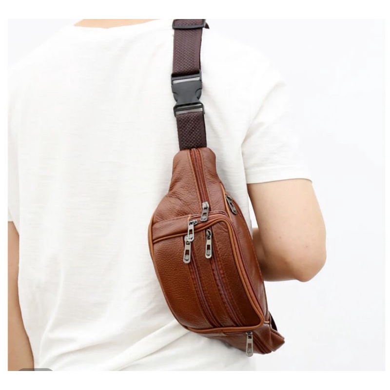 tas selempang pinggang waist bag kulit asli import