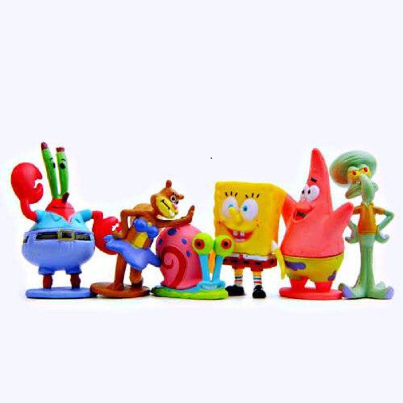 6pcs Mainan Set SpongeBob Squarepants Action Figure Patrick Star Figurine Doll Toy Cake Topper Boneka