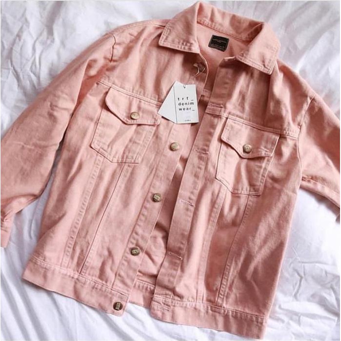 Oversized Jacket Jeans Denim Zara Jaket Pink Bio Blitz Tebal Import - Pink