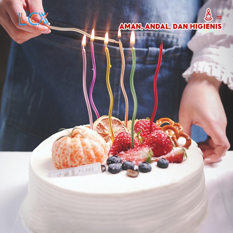 LCX Lilin Spiral Panjang / Lilin Ulang Tahun Panjang Spiral Metalik Warna/Lilin Huruf Happy Birthday