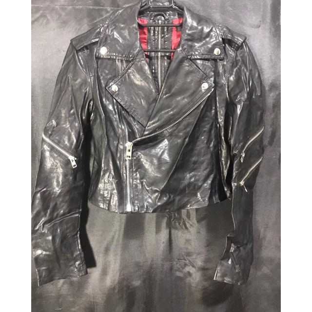 Leather crop jacket/ Jaket kulit CPS chaps (Jaspal group) women size S color black second