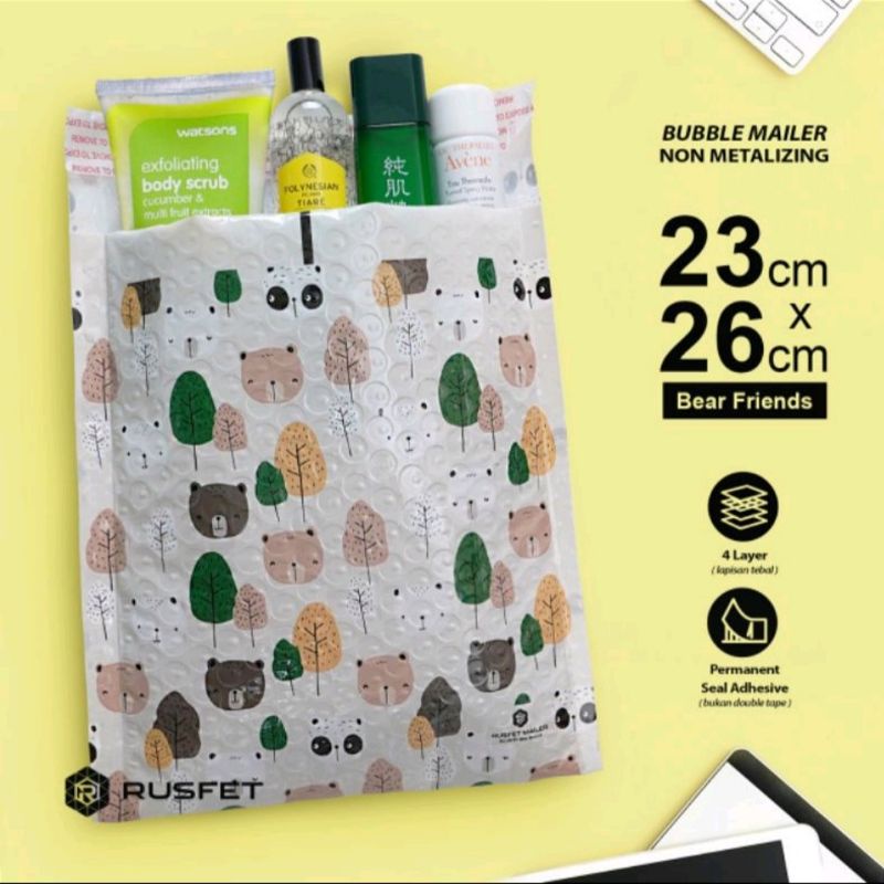 RUSFET Bubble Mailer 23x26 cm BEAR FAMILY Glossy | Amplop Bubble Wrap Bungkus Kemasan