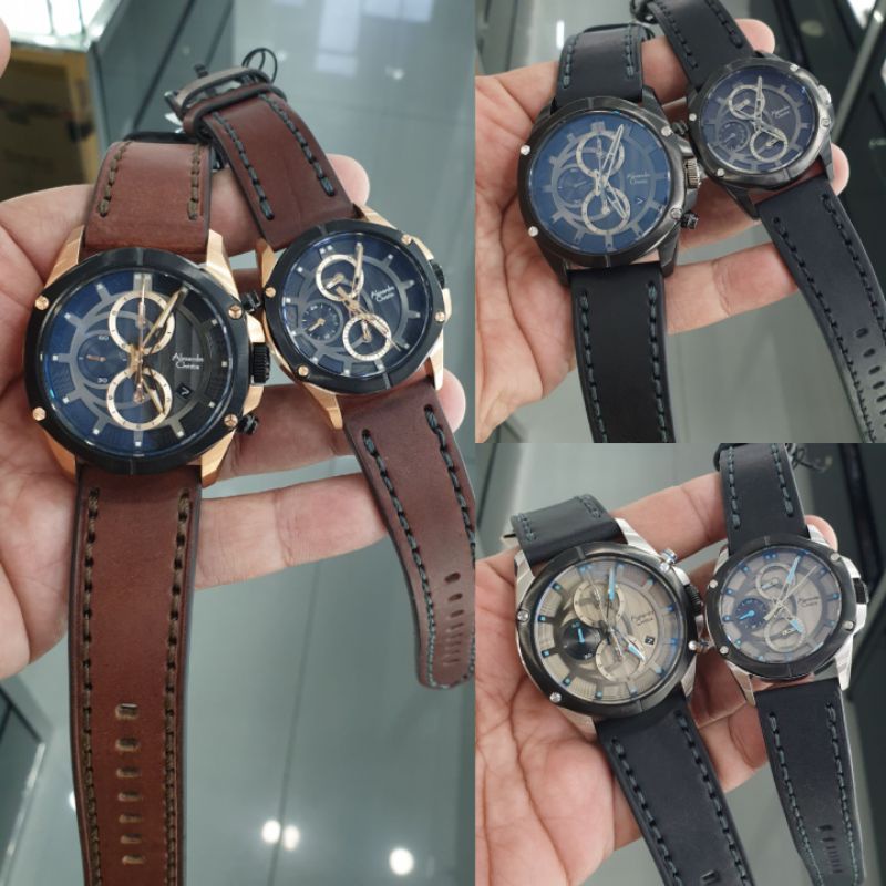 Jam Tangan Alexandre Christie 6589 AC 6589 Couple Tali Kulit Mesin Baterai Original +box ori garansi