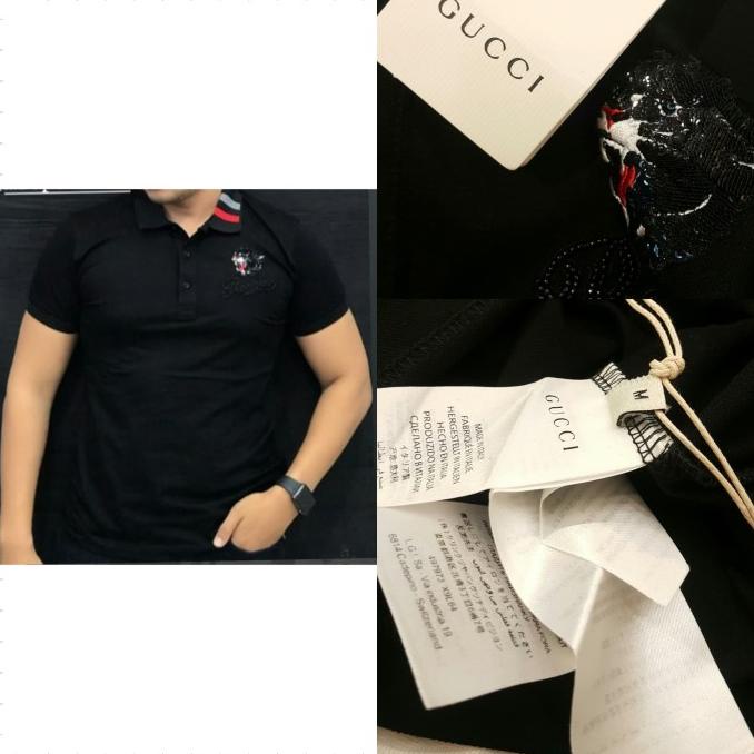 Kaos Kerah GUCCI PRECIOUS Mote Import Unisex 2 Warna - Hitam, M