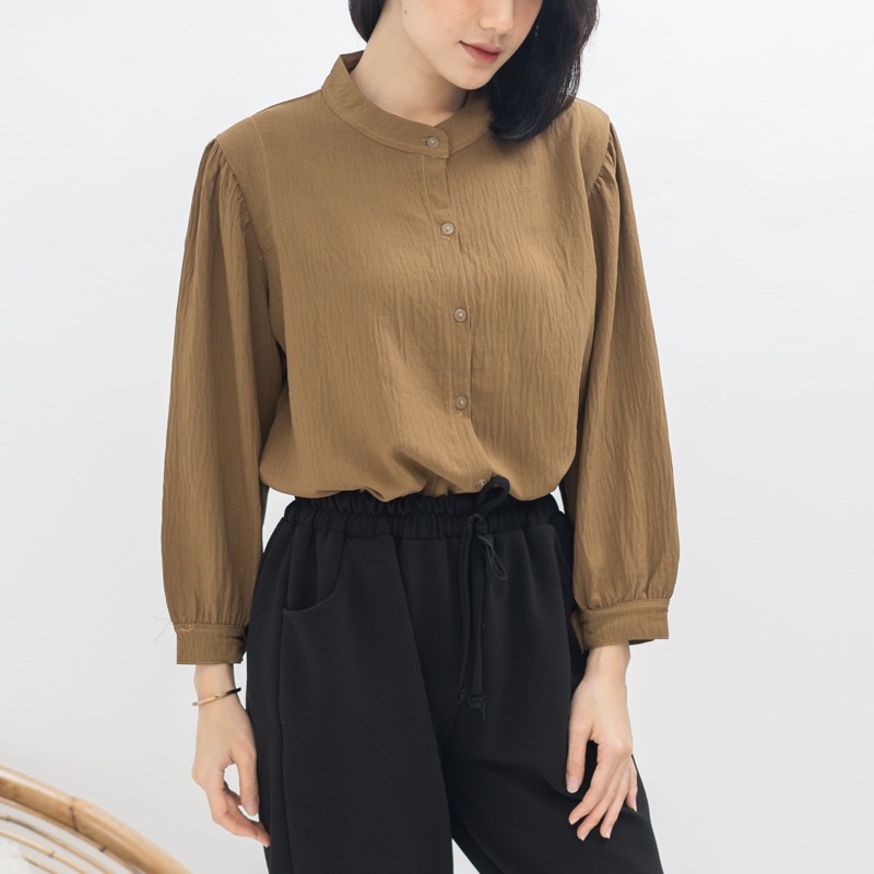 MSMO River Blouse Oneck Longsleeve / Blouse Wanita / Kemeja Kantor / Kemeja Crinkle / Kemeja Lengan Panjang-4