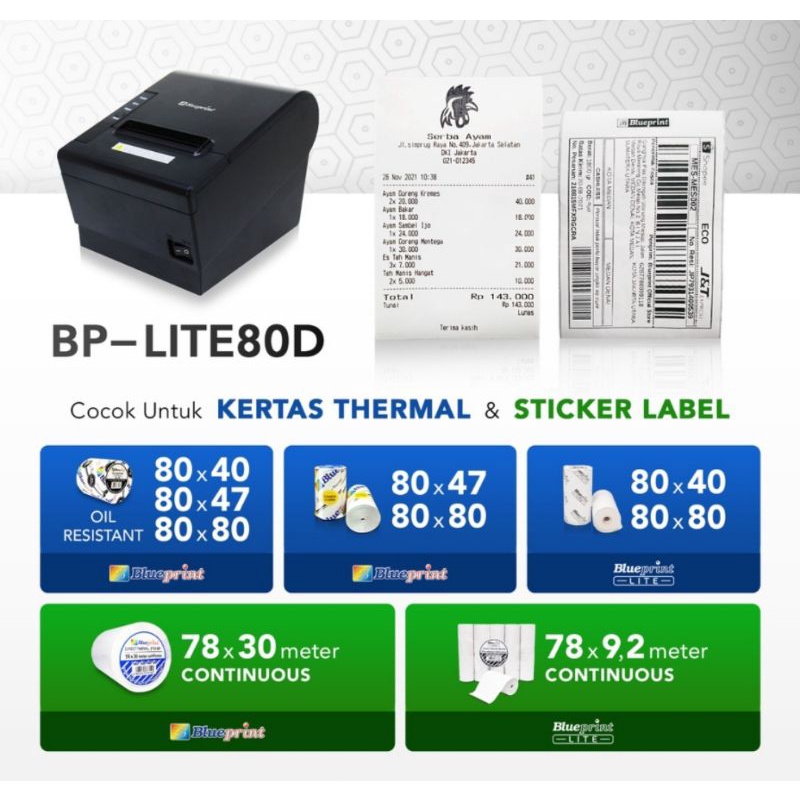 Printer kasir thermal blueprint lite 80d (usb + bluetooth + RJ11)