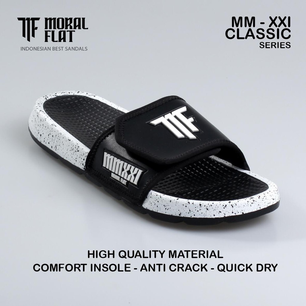 Sandal Slop Velcro Casual/Unisex-MF Logo Classic-2 Warna-Hitam Putih-2