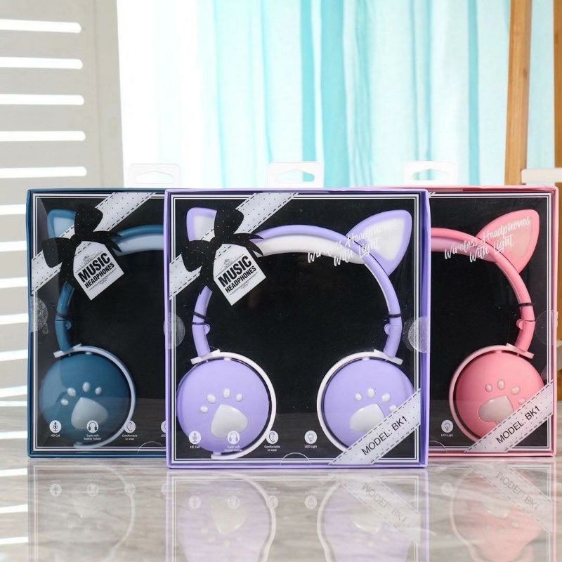 BK1 Cat Ear Headphone Wireless Bluetooth 5.0 / Headphone Gaming Telinga Kucing dengan Lampu LED