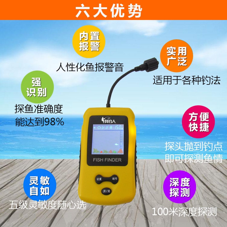 Alat Pelacak Ikan Portable Sonar Fish Finder Cable 4x4 Inch Display 100M - TL8 - Yellow