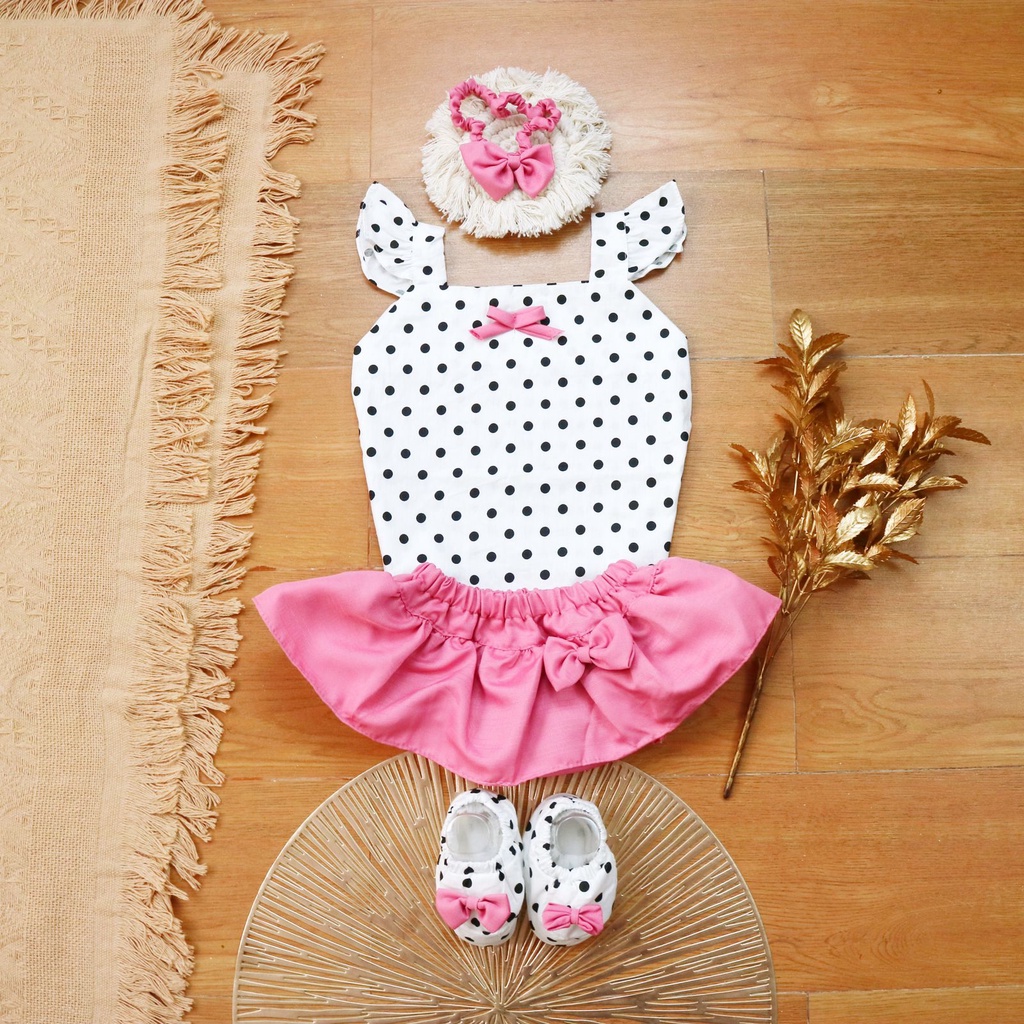 BARU! LIK031 - 4in1 Overall Jumpsuit Sepatu Bandana Anak Perempuan Bayi Cewek Lucu Casual