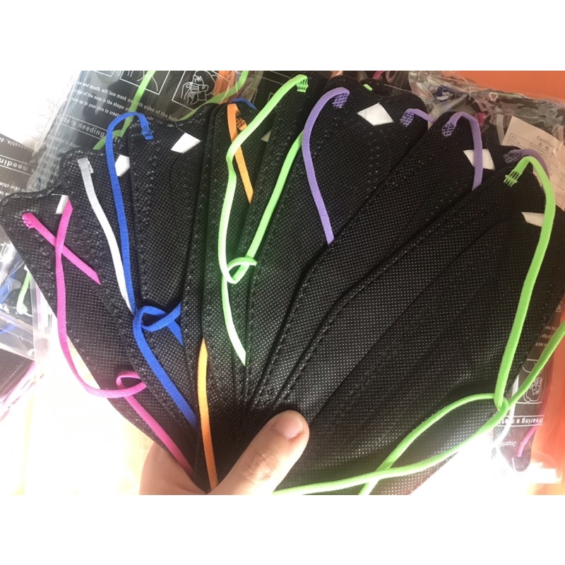 Masker KF94 Hijap Hitam Tali Warna Masker Korea Headloop