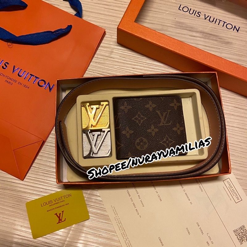 satu paket Belt lv 2 kepala dan dompet import sabuk dan dompet branded import