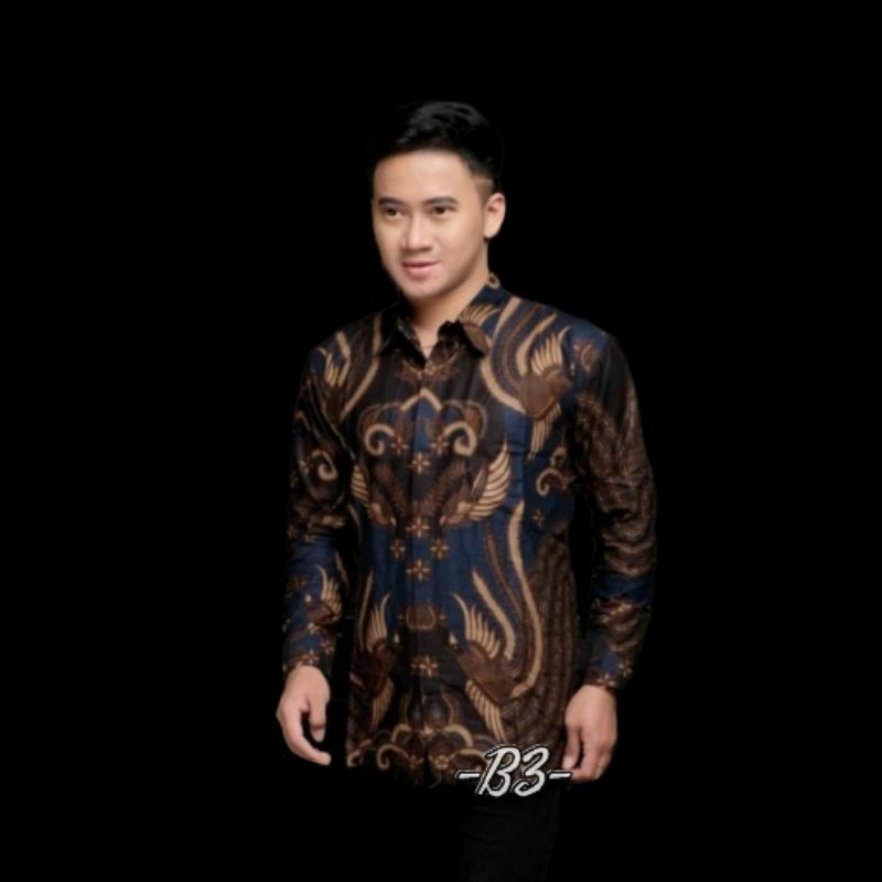 batik pria kemeja batik pria lengan panjang size m l xl xxl terlaris-Ironman navy