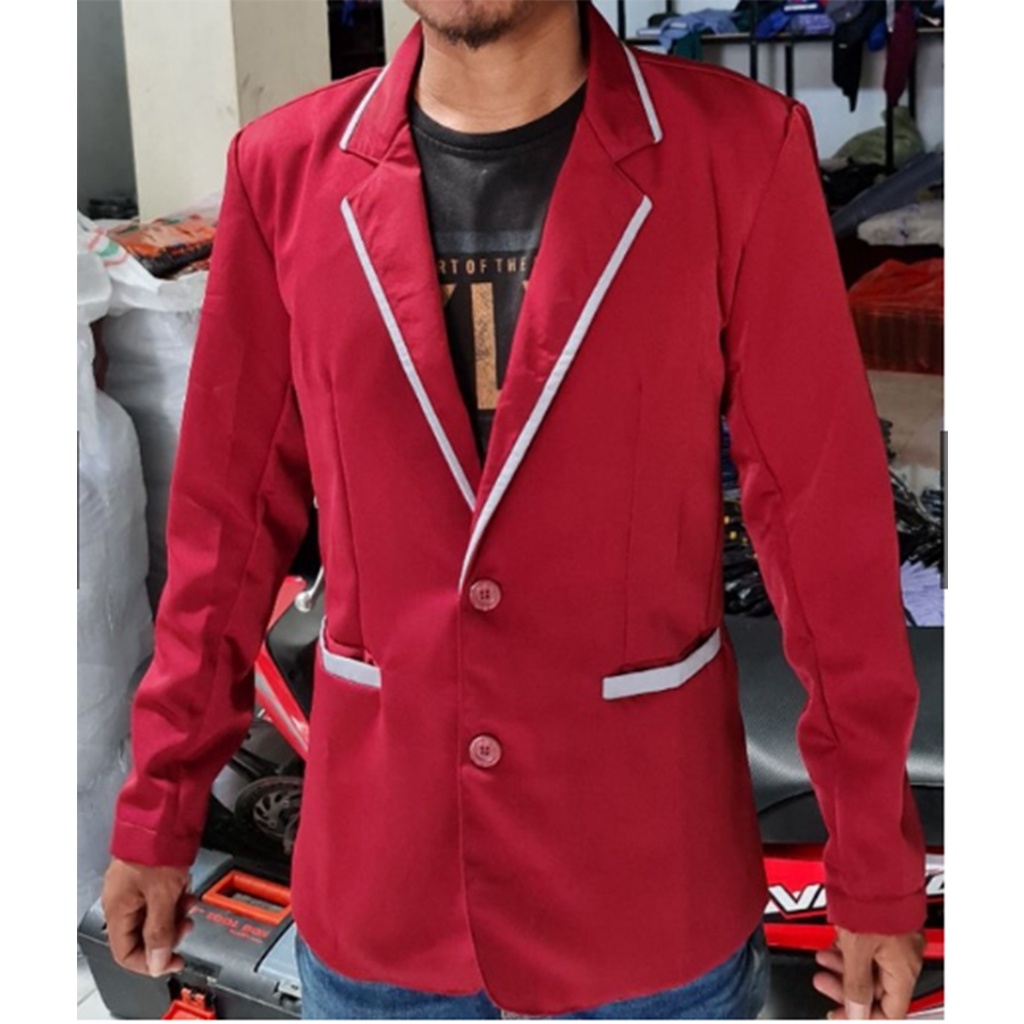 (BISA COD) JAS merah maroon lis putih / jas almamater sekolah pondok pesantren / jas osis komunitas 