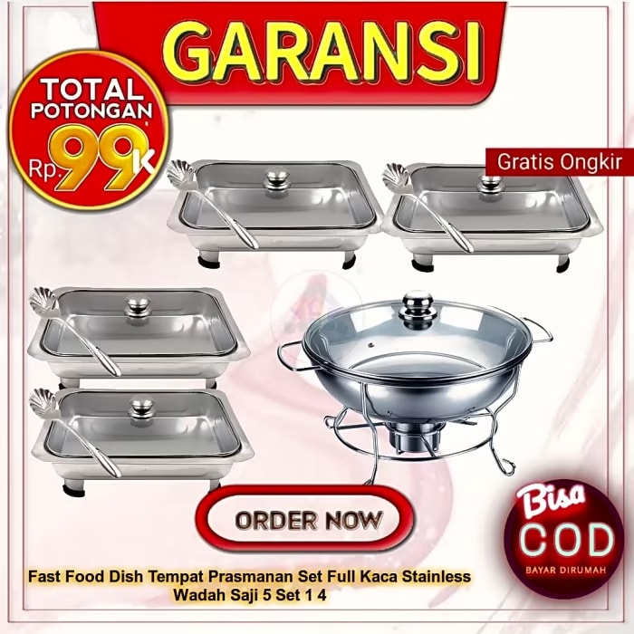 Fast Food Dish Tempat Prasmanan Set Full Kaca Stainless Wadah Saji 5 Set 1 4
