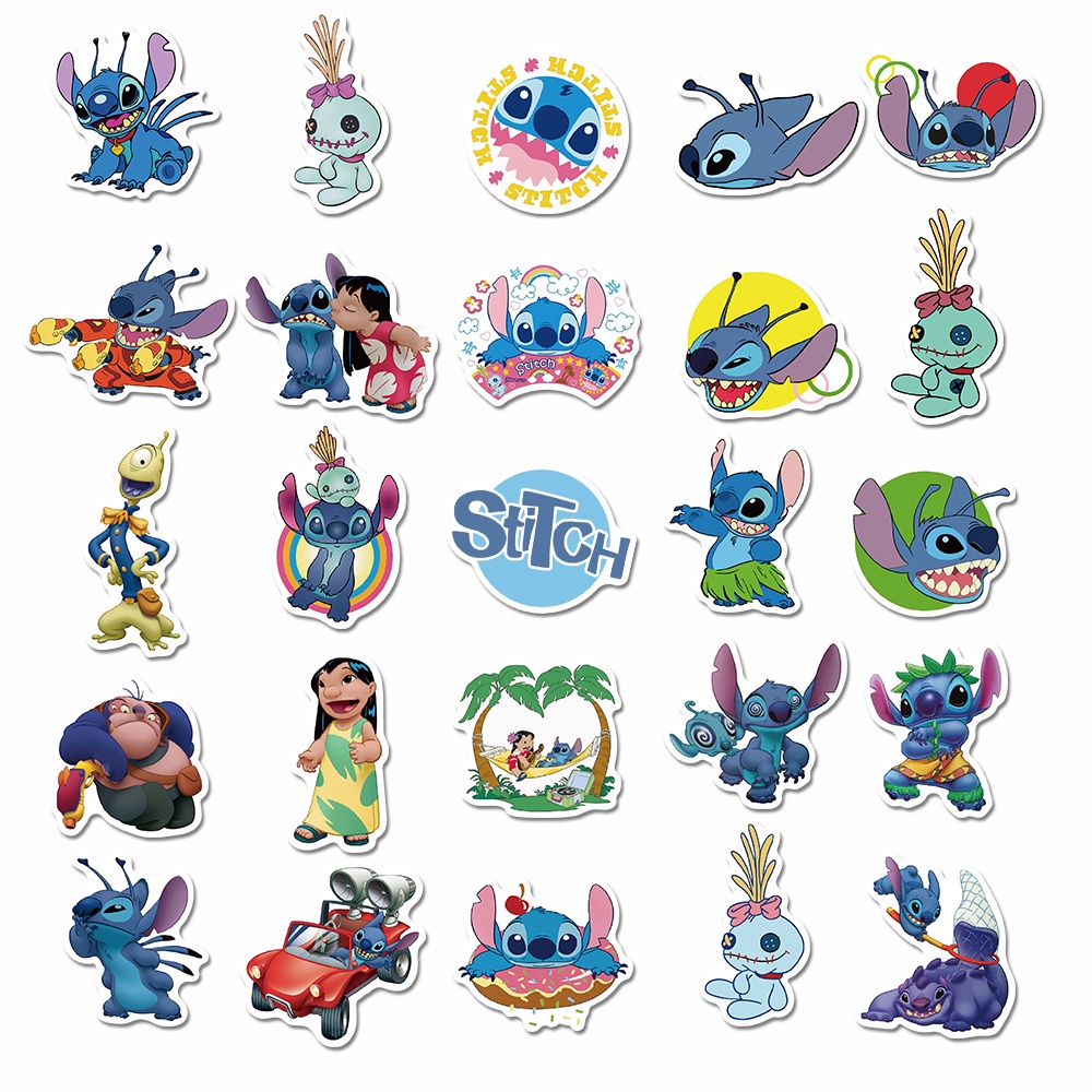 50 Pcs Stiker Motif Kartun Lilo &amp; Stitch Tahan Air Untuk Dekorasi Laptop / Cangkir Air