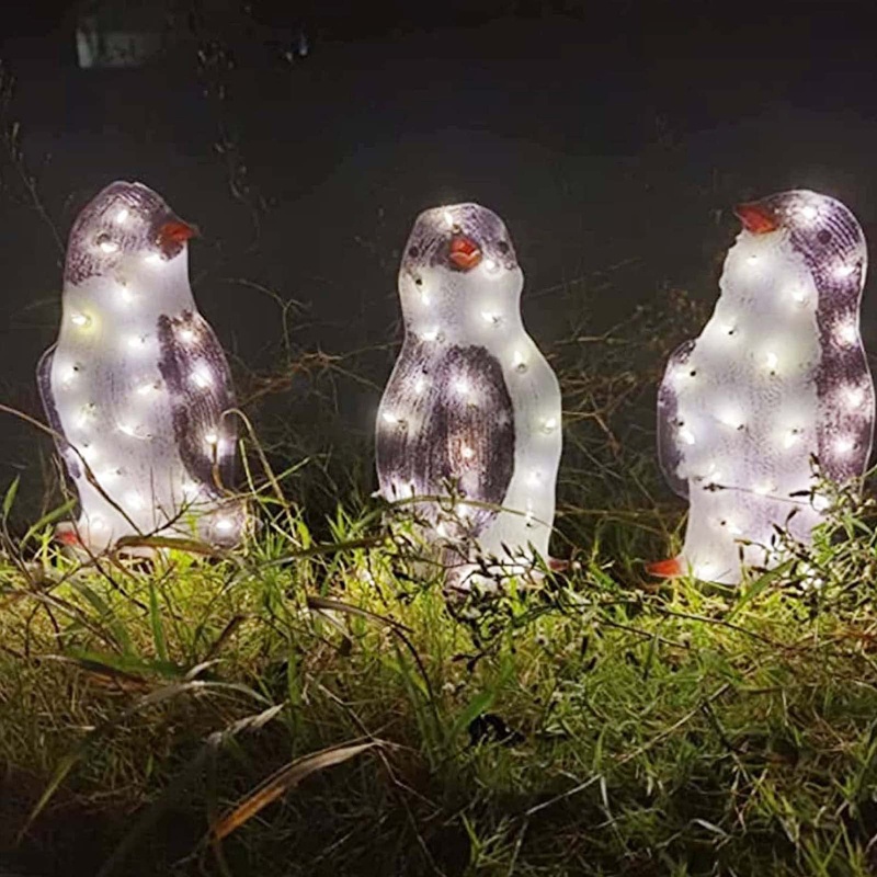 3pcs / Set Ornamen Penguin Dengan Lampu LED Mini Untuk Dekorasi Natal