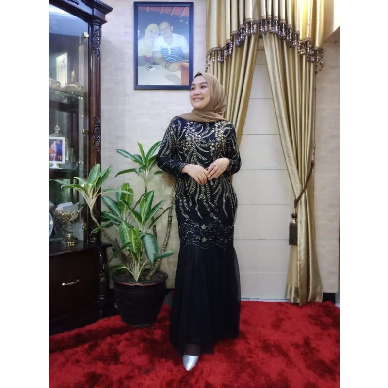 gamis dress duyung tutu - dress tutu dasar hitam - dress tutu bunga dasar hitam