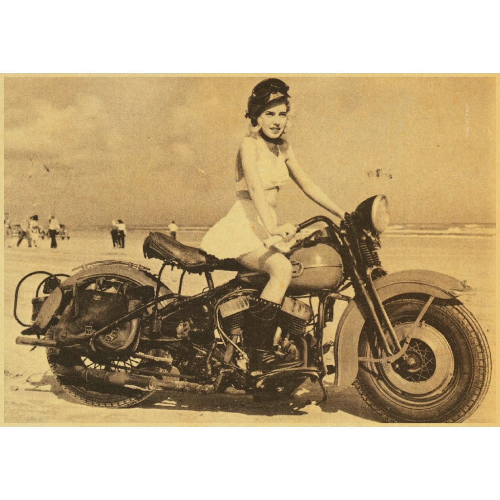 Vintage Sexy woman punk  poster Motorcycle Retro kraft paper Poster home bar Decorative wall sticker