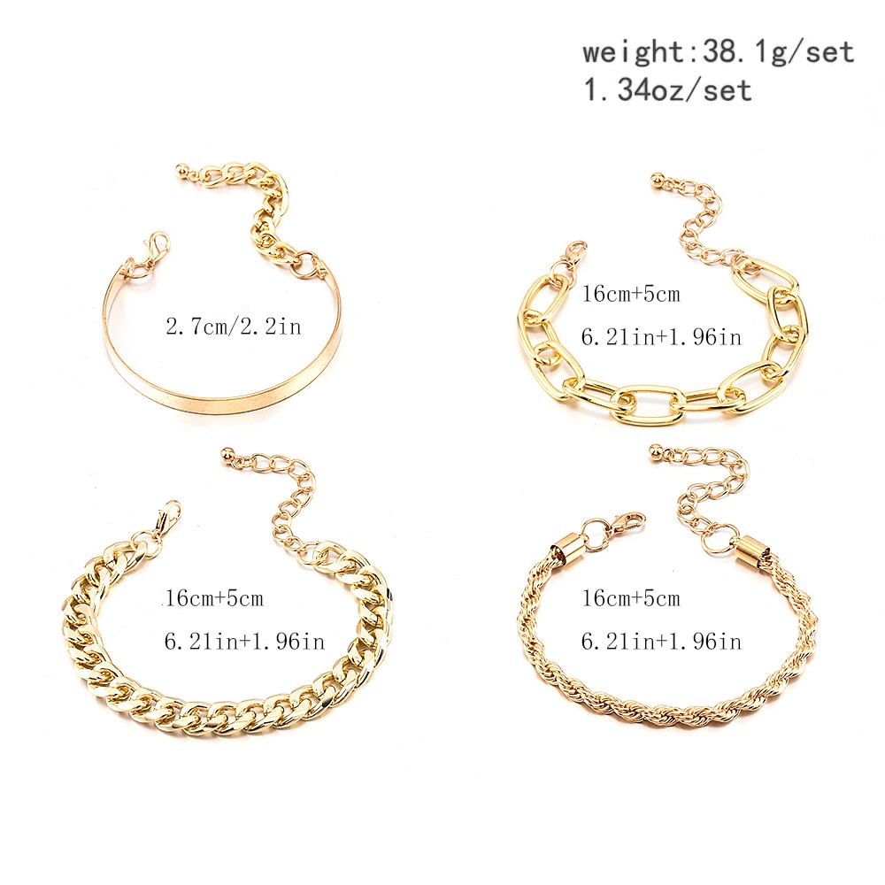 4pcs / Set Gelang Rantai Cuba Gaya Hip Hop