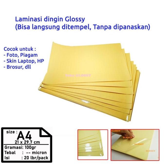 

PLASTIK LAMINASI GLOSSY A4 100 GSM - COLD LAMINATING GLOSSY FILM