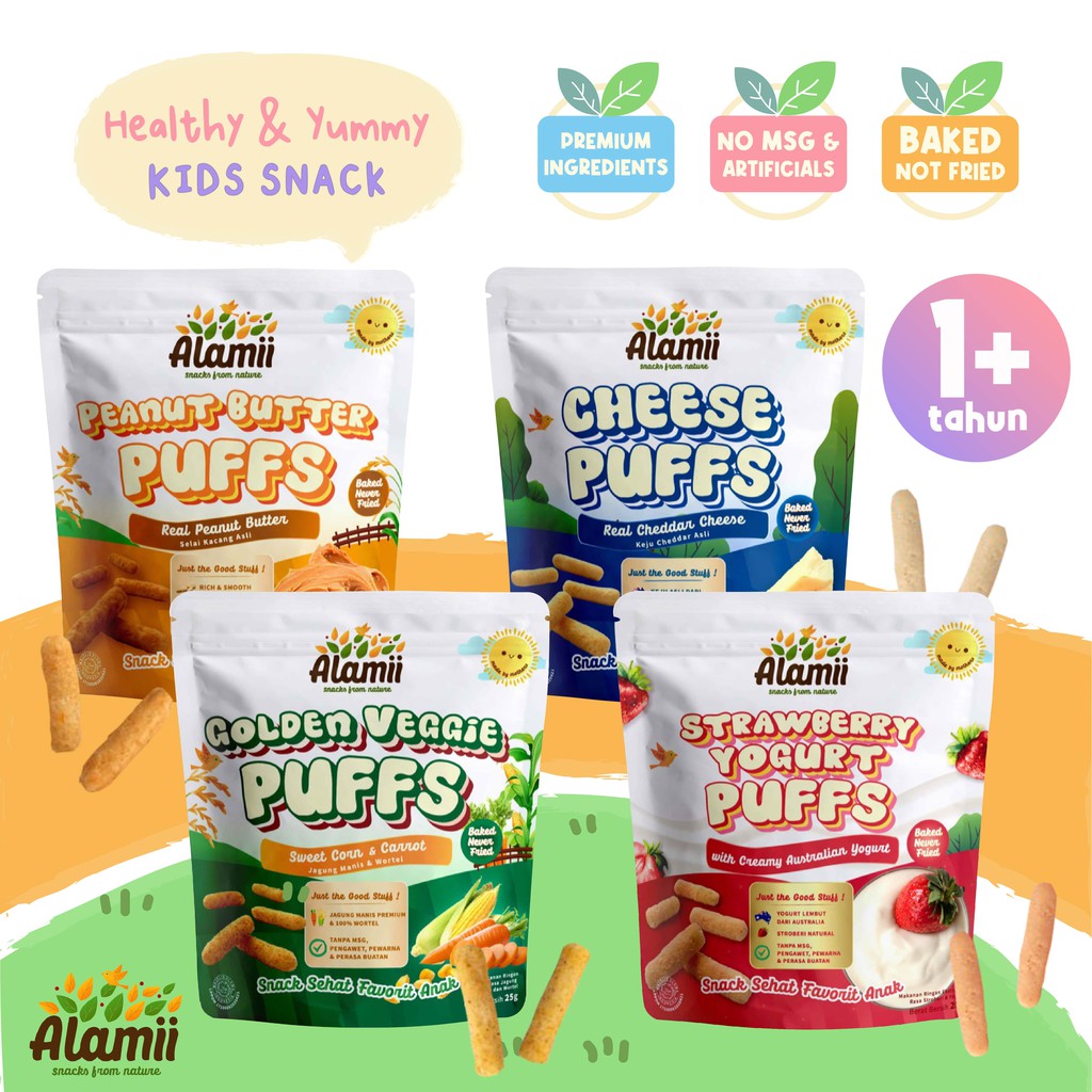 ALAMII PUFFS HEALTHY SNACK ANAK 30GR | CEMILAN BISKUIT MPASI BAYI CHEESE STRAWBERRY VEGGIE PEANUT BUTTER PUFF