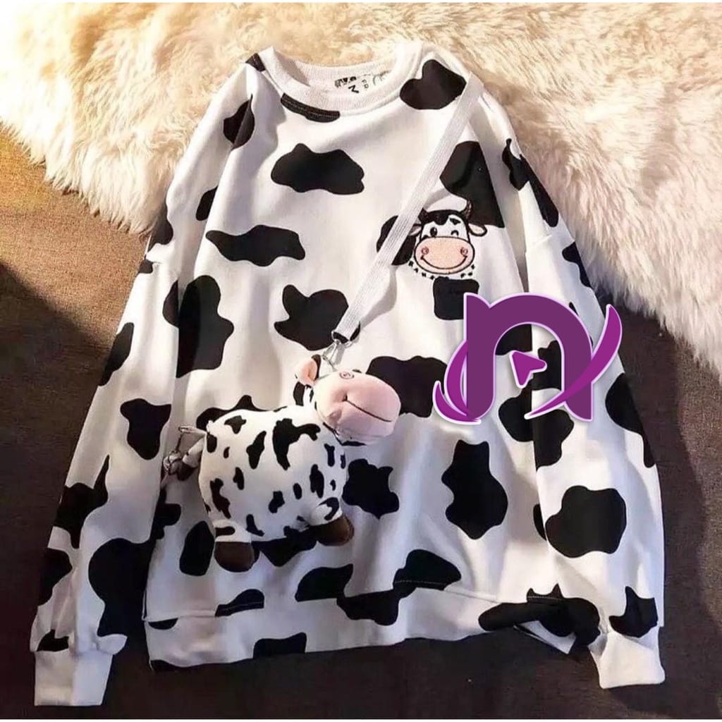 BORDIR COW / SWEATER MOTIF SAPI LUCU BAHAN FLEECE