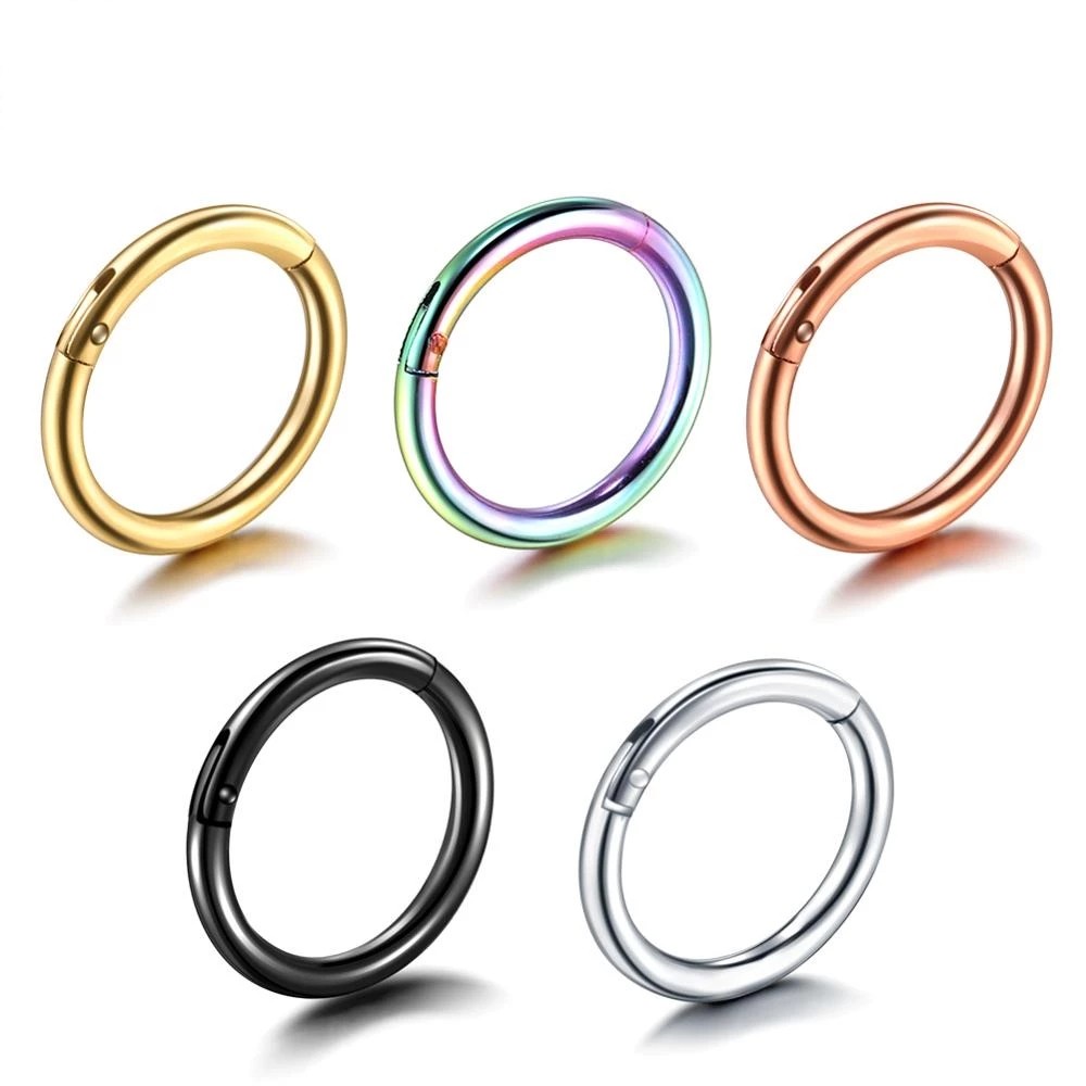1pc Cincin Tindik Bibir / Hidung Palsu Bahan Titanium Stainless Steel Ukuran 6 / 8 / 10 / 12mm Untuk Wanita