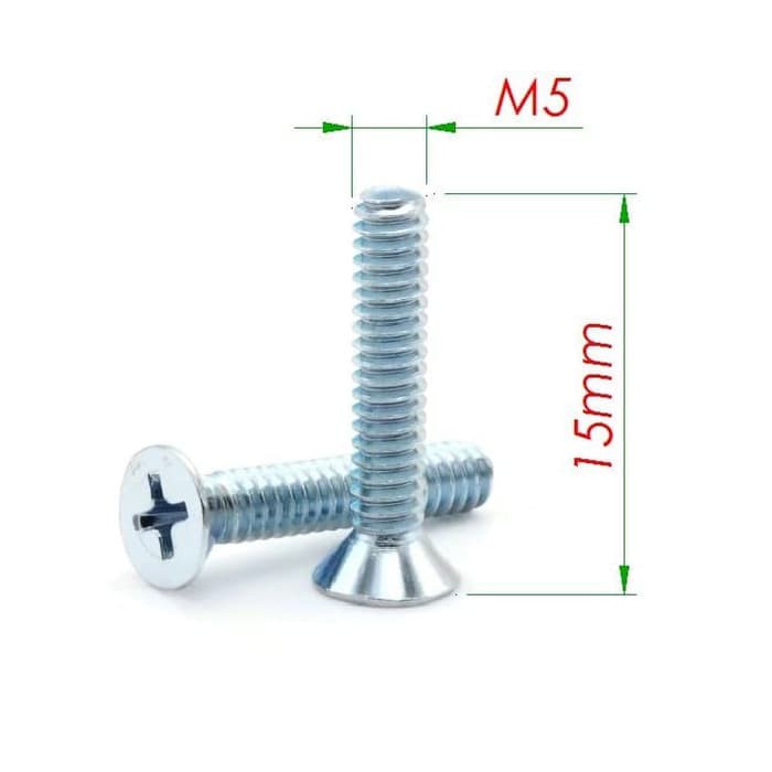 10pcs Baut JF M5x15 Besi Galvanis Putih Sekrup Mesin Kepala Rata