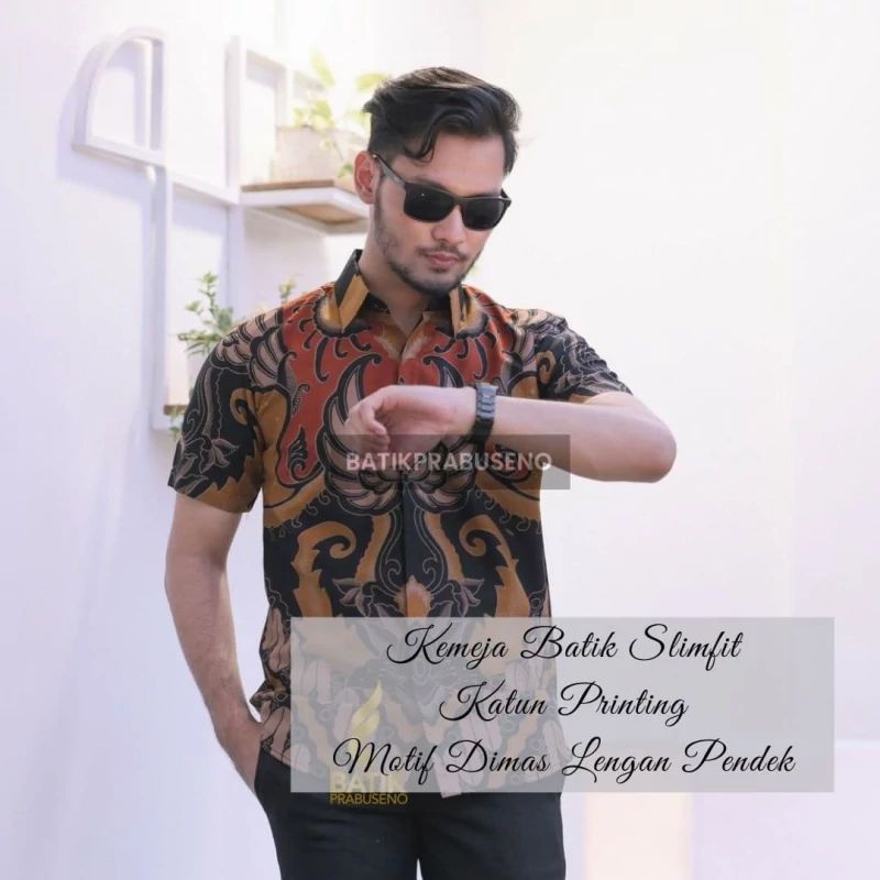 Motif Dimas Pendek Kemeja Batik Pria Original Prabuseno Modern Premium Pakaian Dewasa