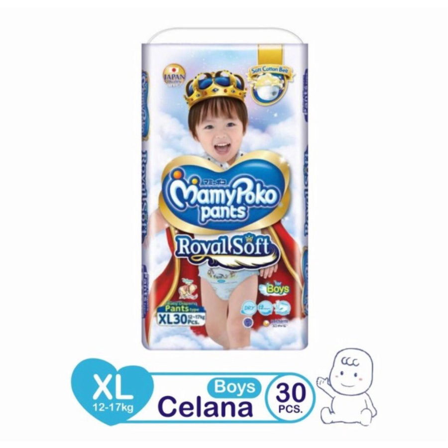 Popok Celana Bayi MamyPoko Pants Royal Soft XL 30 Boys Girls