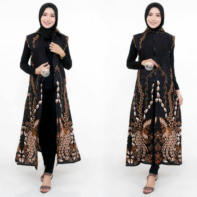 Outer batik tanpa lengan modern resleting murah