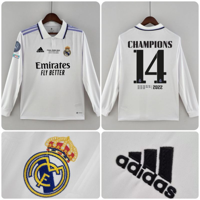 JERSEY BOLA MADRID HOME LONG SLEEVE LENGAN PANJANG CHAMPIONS UCL FINAL PARIS 2022 2023 GRADE ORI IMP