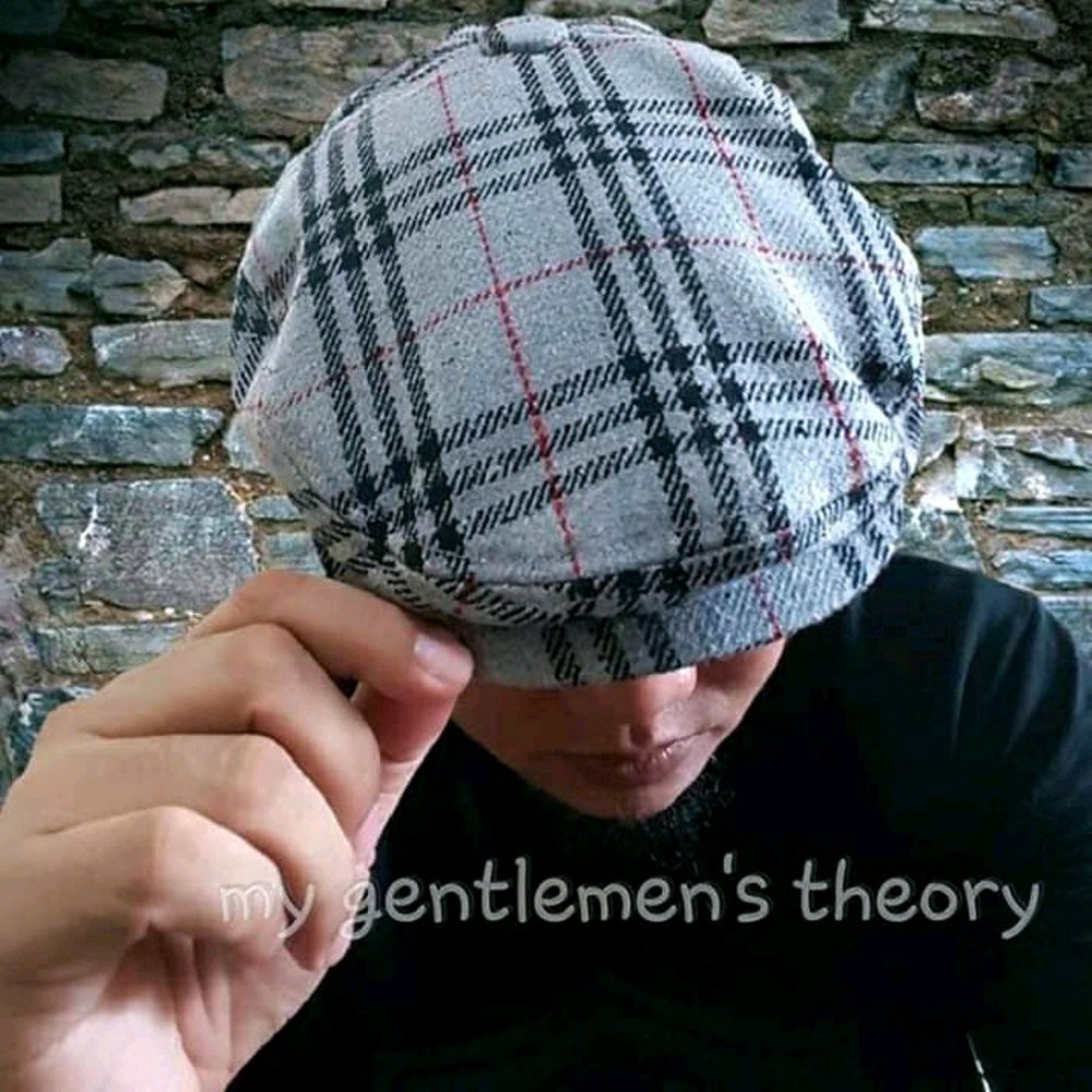 Spesial Topi Flat Cap - Driving Cap - Newsboy Cap Wool Gray Plaid - Gtv036 Gilaa