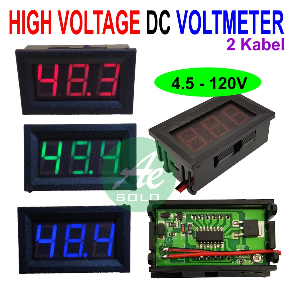 High Voltage DC Voltmeter 2 Kabel 5-120V DC 0.56&quot; dengan Frame Volt Meter