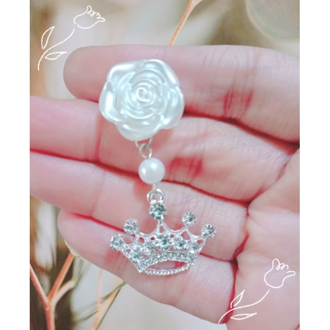 Bros Dagu Hijab Mawar Putih Juntai Mutiara Import Mewah