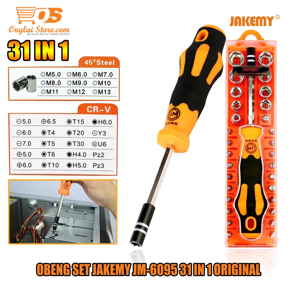 Obeng Tool Set Jakemy JM-6095 31 IN 1 Socket Tool Box Set Hex Phillips Torx Obeng Set Tool Set Peralatan Set Original