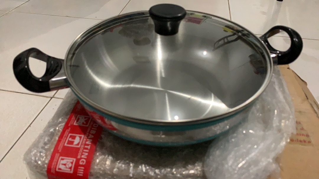 Maspion Colouris Deepwok 24 Cm With Glass Cover - Wajan Penggorengan Stainless Steel