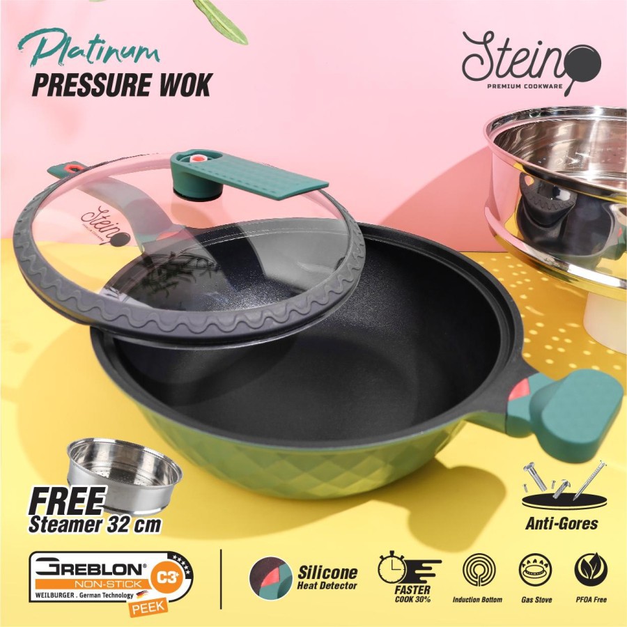 STEIN Cookware PLATINUM Wok 32 cm Pressure Cooker Anti Baret