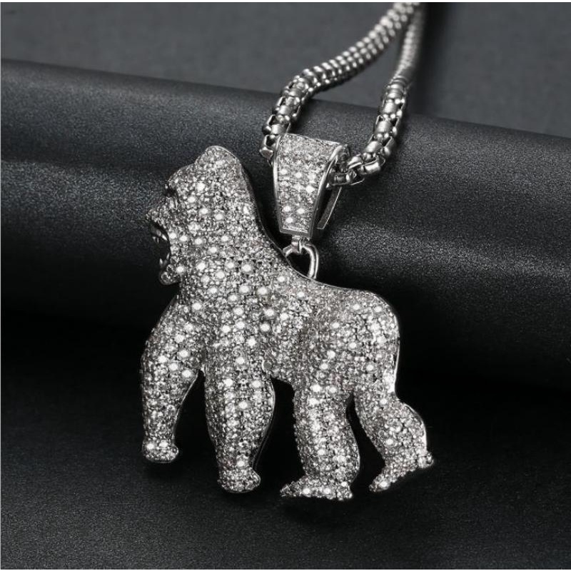 Kalung Liontin Gorilla Zircon Gaya Hip Hop Untuk Pesta