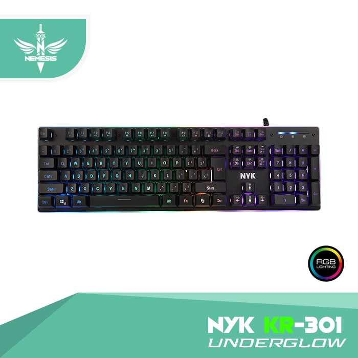 NYK KR-301 Underglow Rubber Dome Nemesis RGB Gaming Keyboard NYK KR301 SKYLIGHT