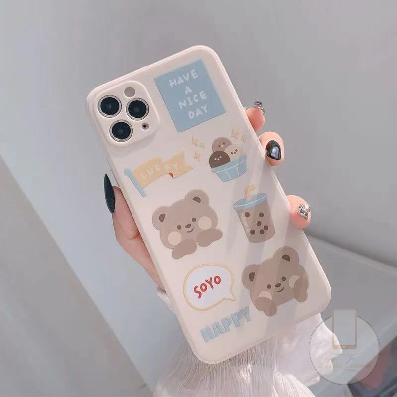 IPHONE Kompatibel Untuk Iphone11 12 14 13 Pro Max 6 6s 78 Plus Xr Xs Max SE 2020 Ins Batu Putih Susu Teh Beruang Soft Tpu Case