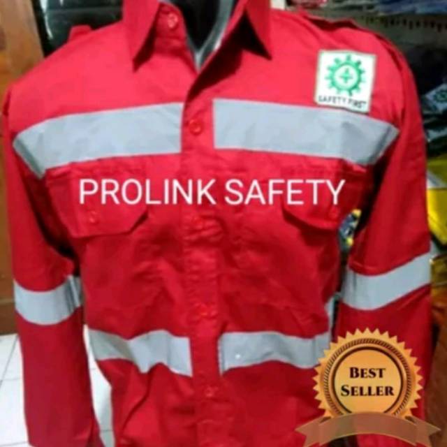 SERAGAM BAJU SAFETY HSE MERAH KANCING DOBLE SCOTLIGHT