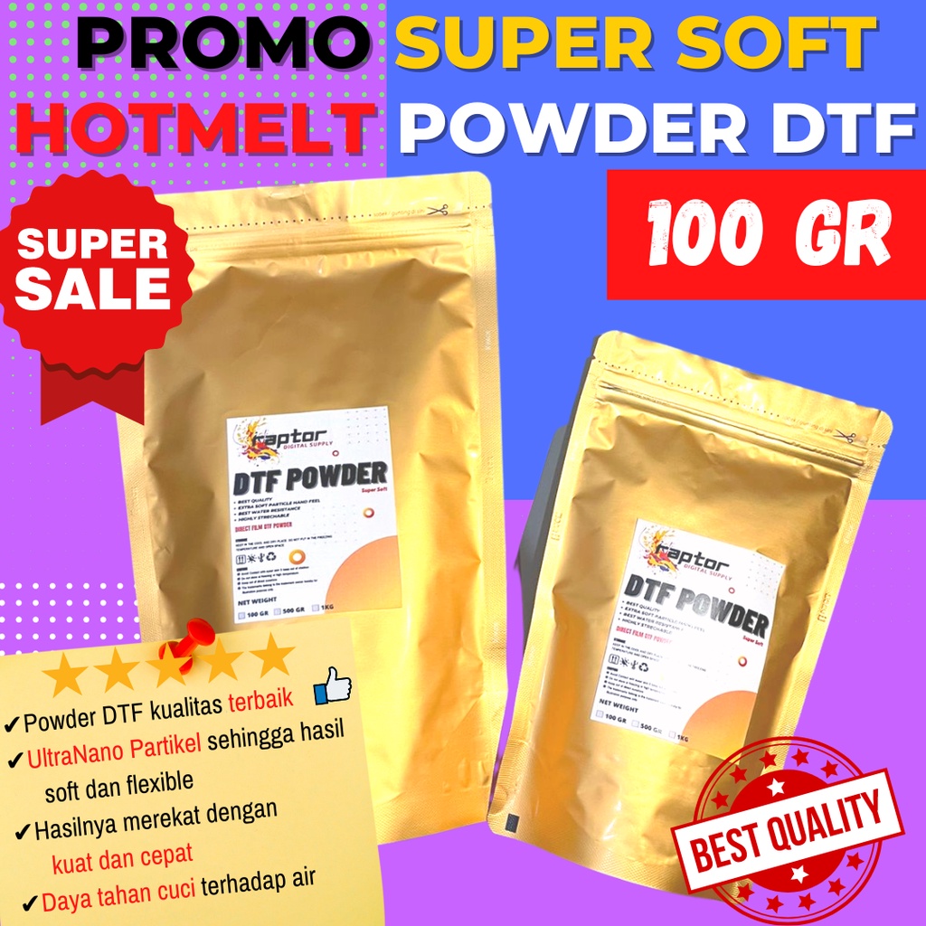 

Hotmelt Powder TPU Super Soft DTF 100 GR Powder Bubuk DTF