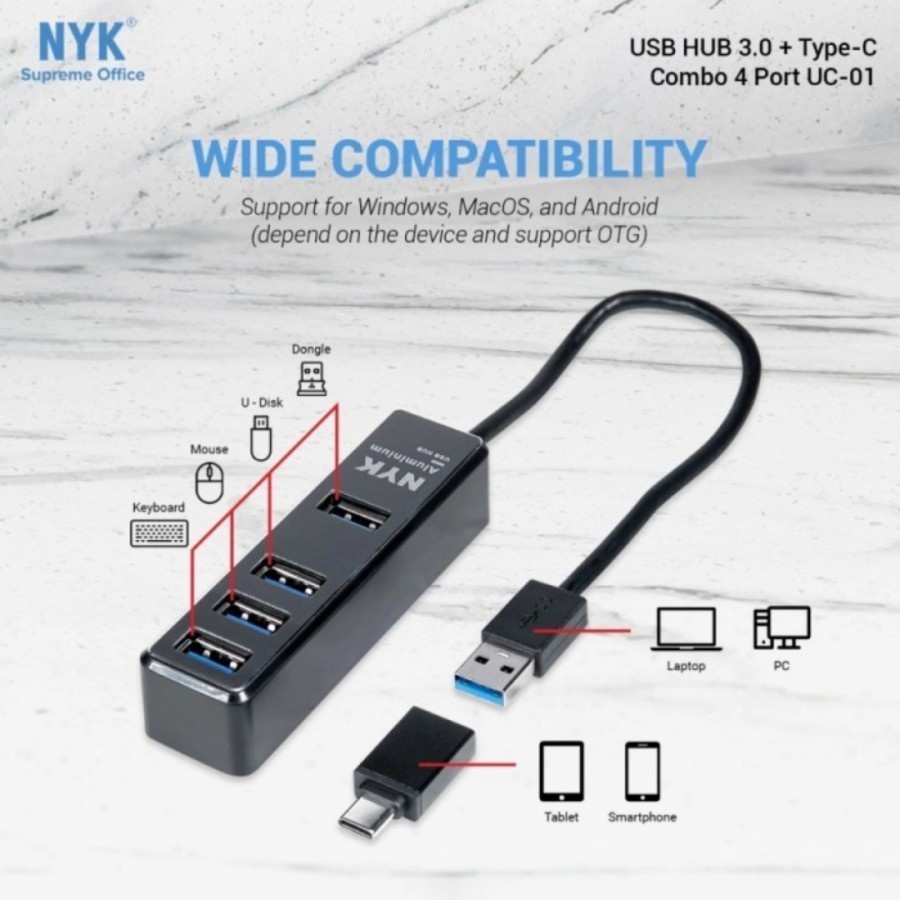 NYK Hub USB 3.0 4Port + OTG Type-C UC-01 4 port 3.0