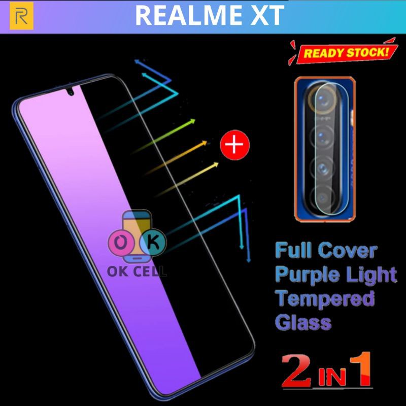 2in1- TG Anti Gores Blue Light Realme XT - Tempered Glass Blue Radiasi Realmi Xt Full Layar Premium